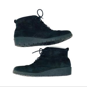 Ecco Skyler Chukka Wedge Boho Ankle Boots Black Suede Lace Up Size 39